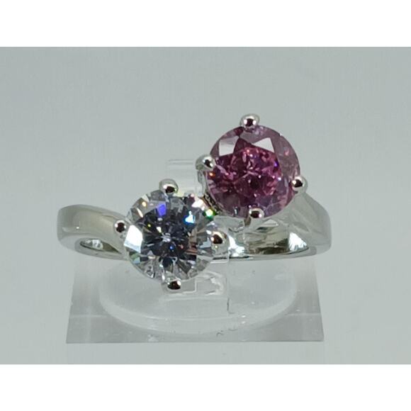 Vintage White Gold GP Pink Diamond CZ Engagement Statment Ring - Picture 3 of 9